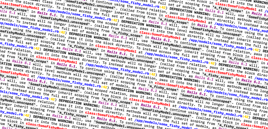 A Rails version upgrade classic: Lots of repeated deprecation warnings.