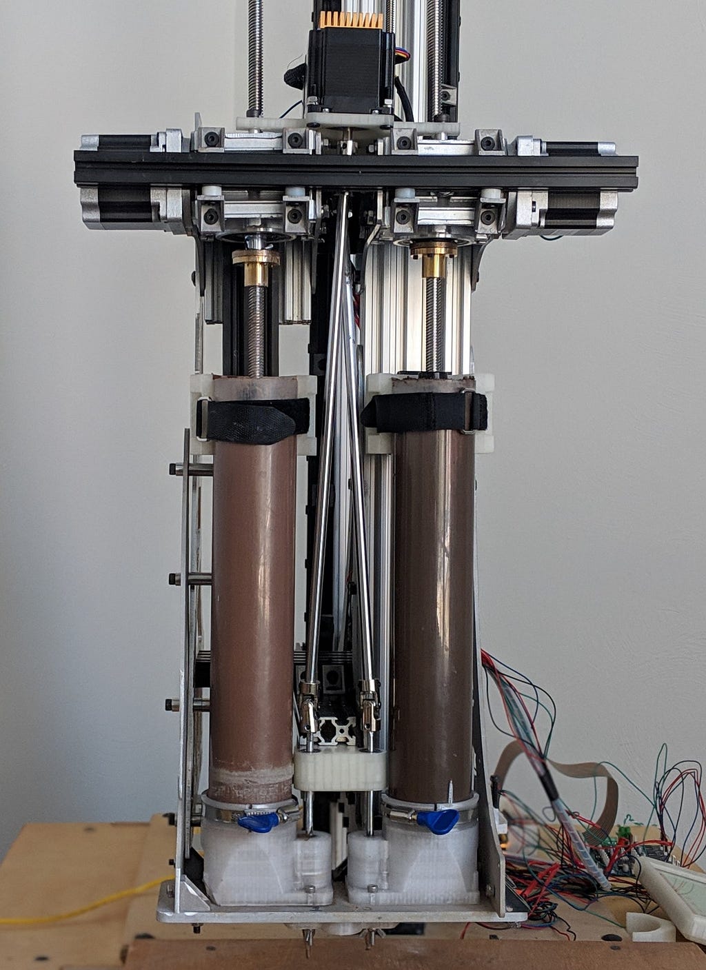 Image of our experimental dual extruder machine, spring 2019