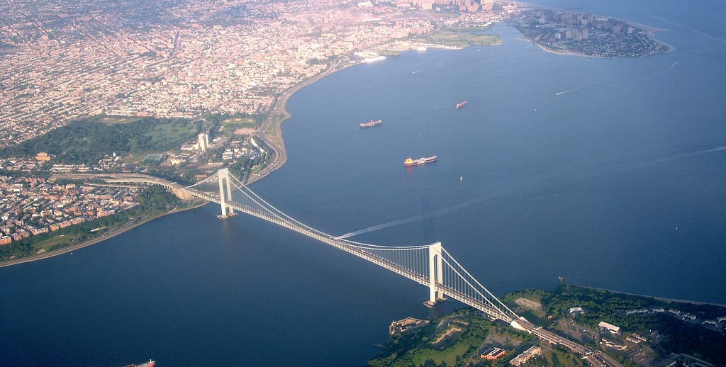 View of the Verrazano Bridge from high above.