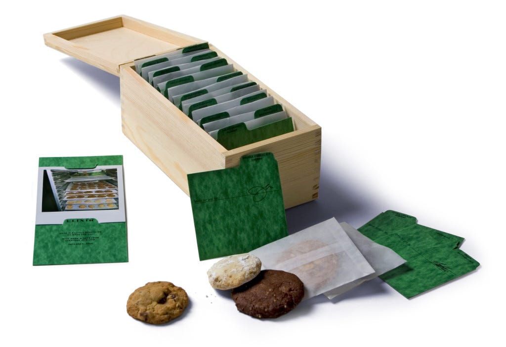 Wooden file box holding hand-made cookies instead of files