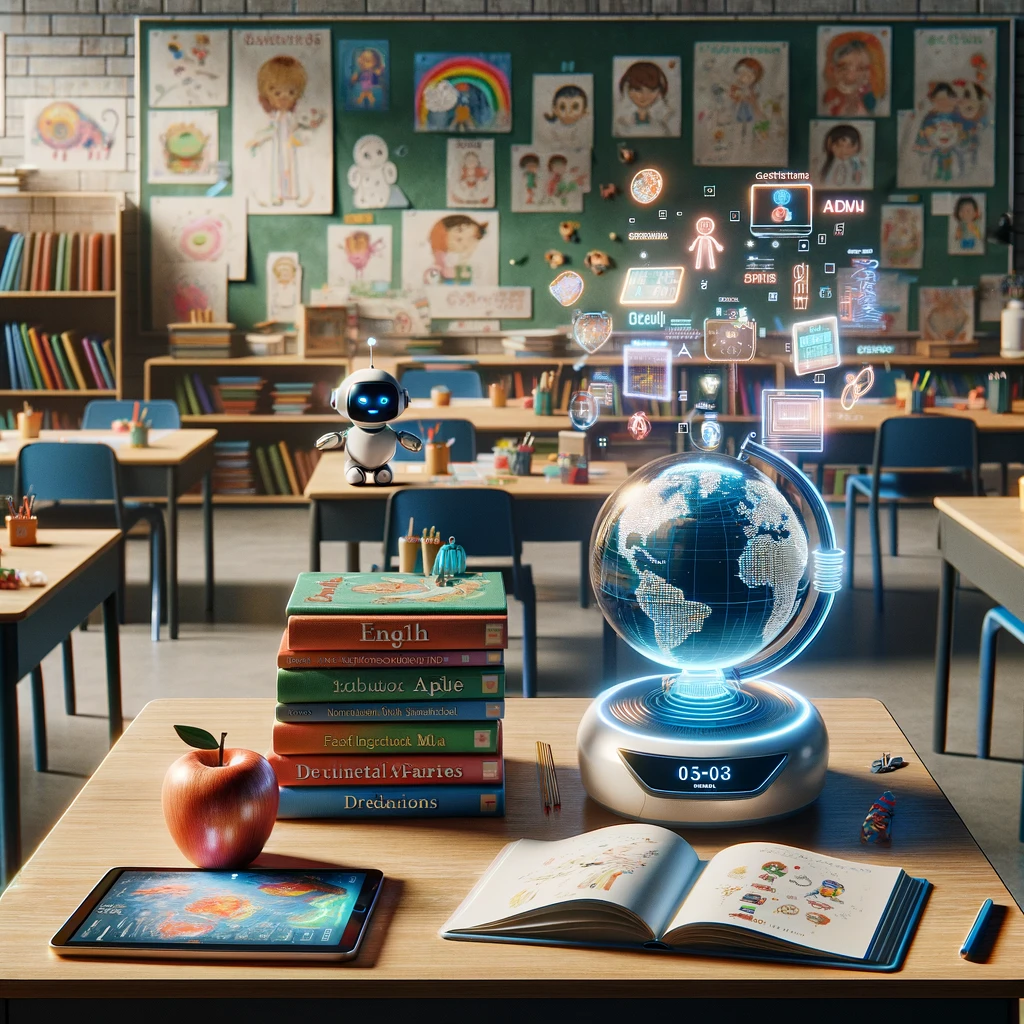 Picture of a classroom with futuristic technology elements