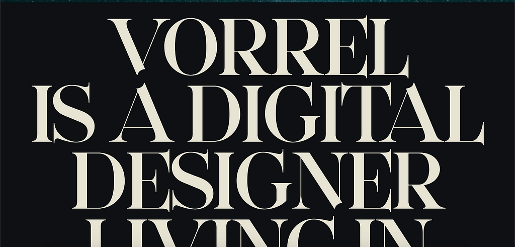 The about page of a designer. Font is huge enough to accommodate only one word in a line