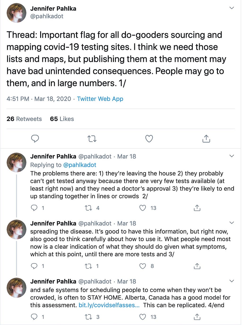 Twitter thread via @pahlkadot, about how mapping data about COVID testing sites may have harmful unintended consequences.