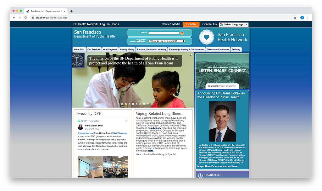 San Francisco Department of Public Health website screenshot