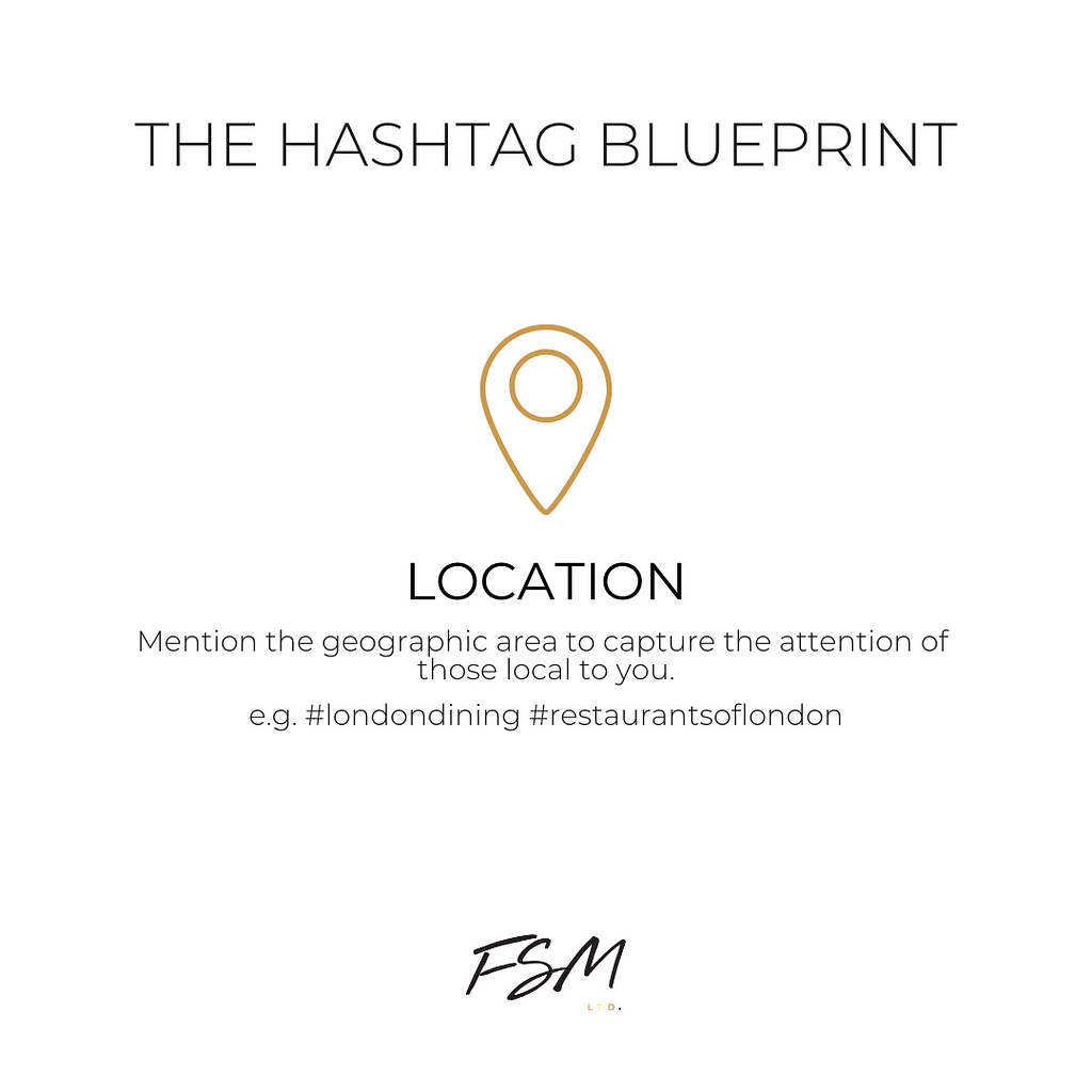 Hashtag Blueprint infographic showing Location as an effective genre of hashtag to use on social media from digital agency.