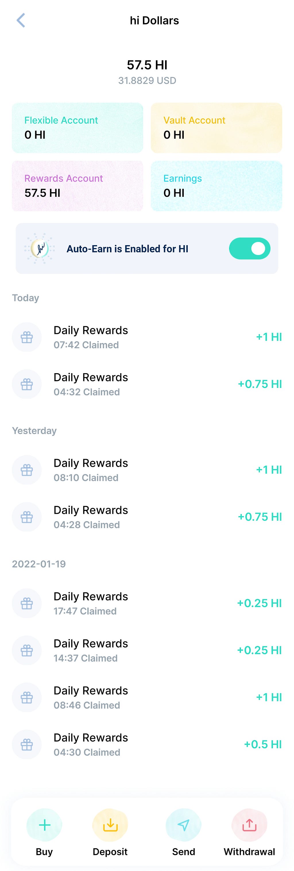 Screenshot of the author’s Hi Dollar account incrementing daily.