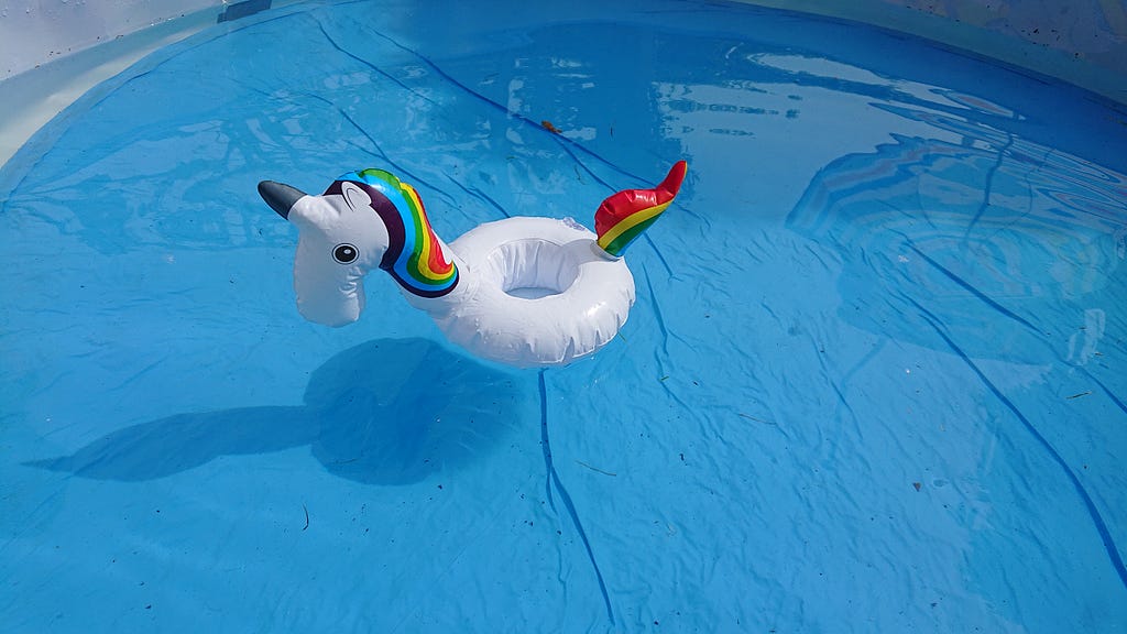 Inflatable unicorn in pool