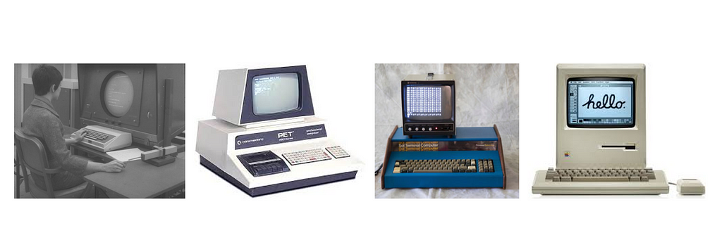 Photos of several graphical user interfaces that predicated the Apple Lisa project.