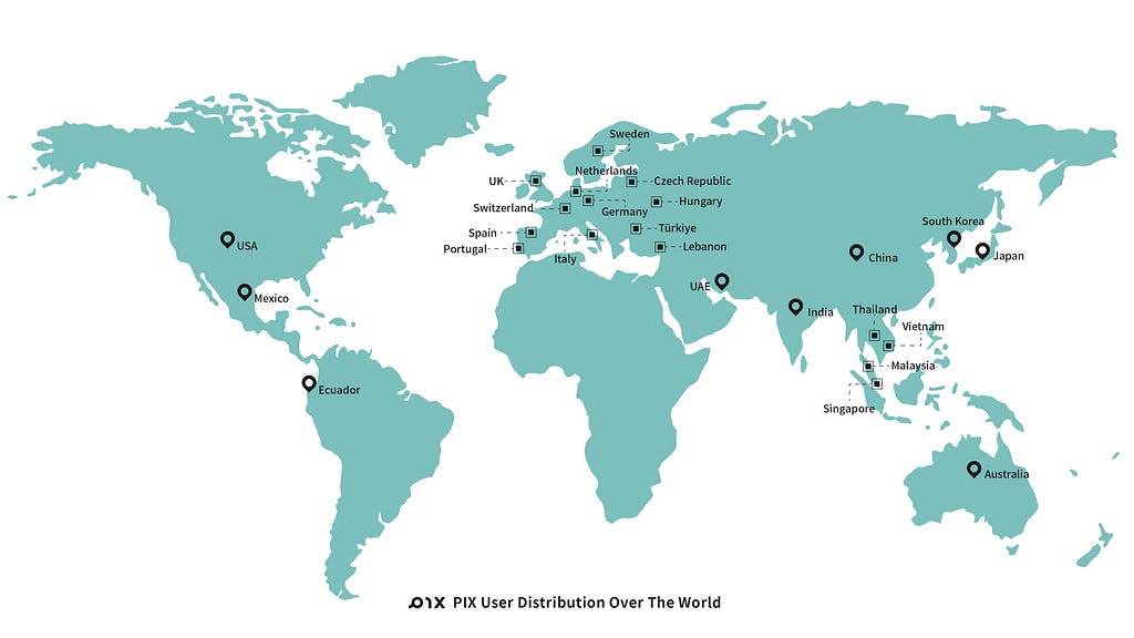 A picture which shows the globe user distribution of PIX Moving worldwide