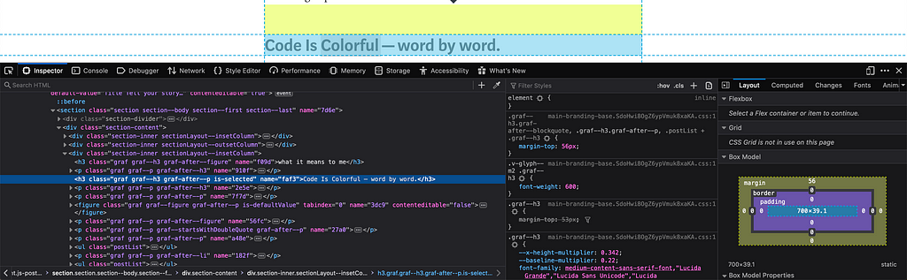 Code Is Colorful — word by word inspected with FireFox Developer Tools