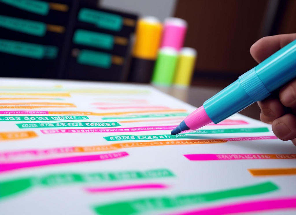 a person highlighting a document with colorful markers