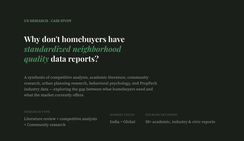 Why Don't Homebuyers Have Standardized Neighborhood Quality Data Reports?