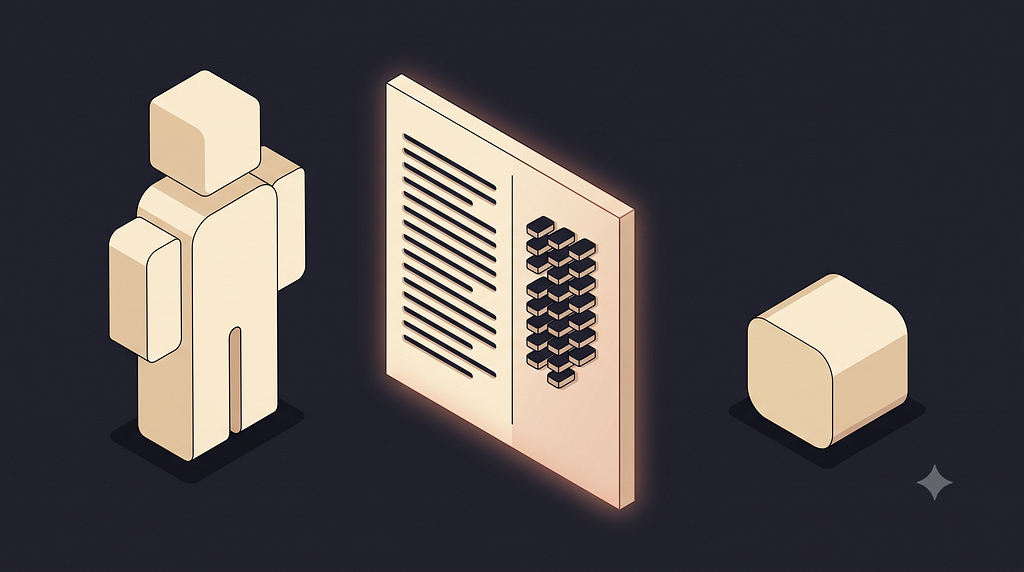 A person reads the rationale while an agent reads the tokens — both looking at the same document between them.