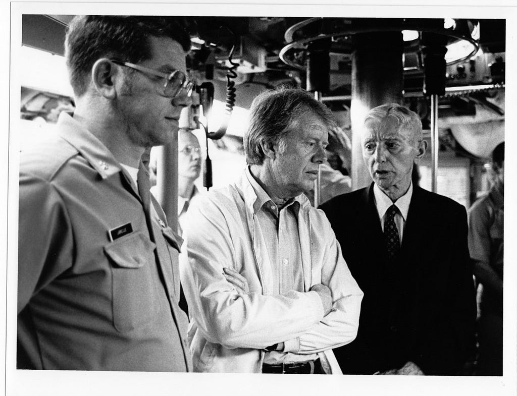Lt. Cdr. Robert J. Labrecque, President Jimmy Carter and Adm. Rickover on board the USS Los Angeles, Cape Canaveral May ‘77.