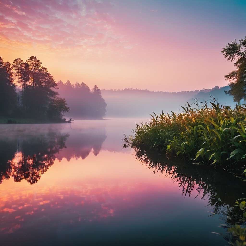 Witnessing the beauty of a sunrise over a tranquil lake.