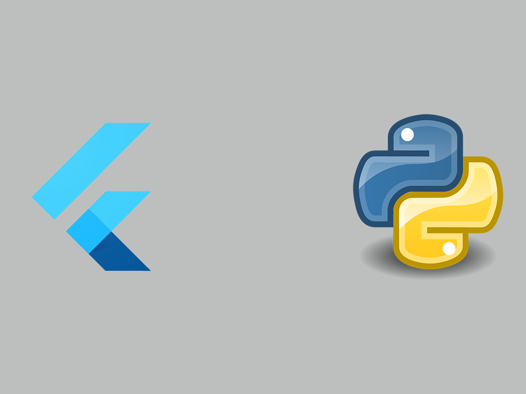 A picture containing flutter and python logos
