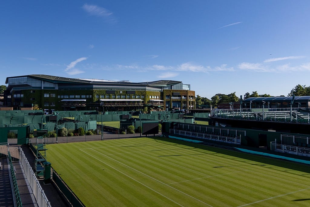 The lush green meadows of Queens in West Kensington, London. | Image Credit: QueensTennis/X via Getty Images