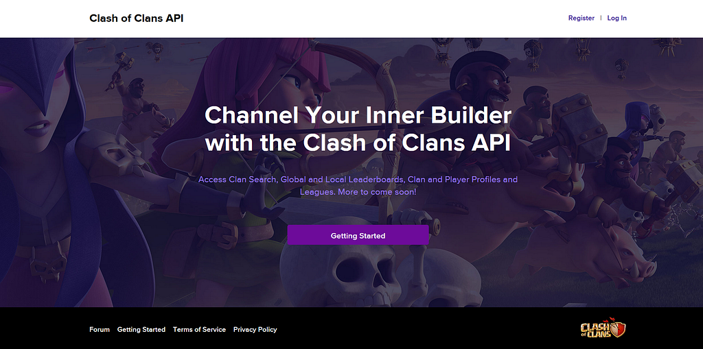 A preview of Clash of Clans API website