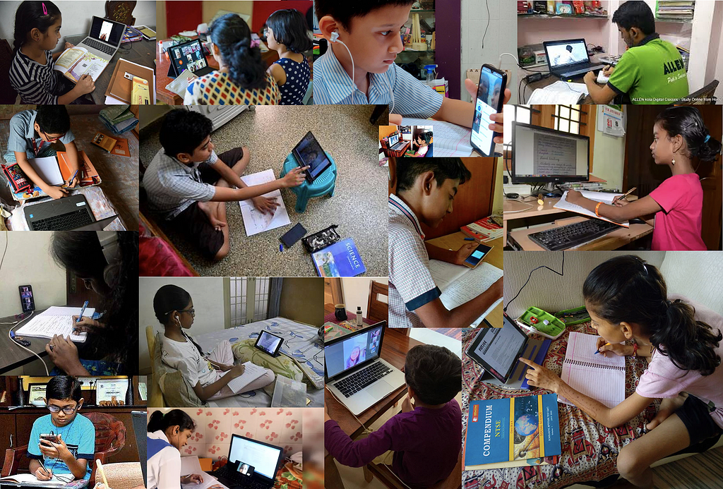 Students studying online various settings