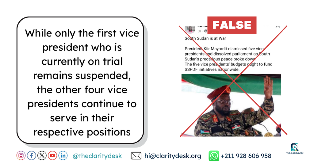 FACT-CHECK: President Salva Kiir hasn’t dismissed his five vice presidents