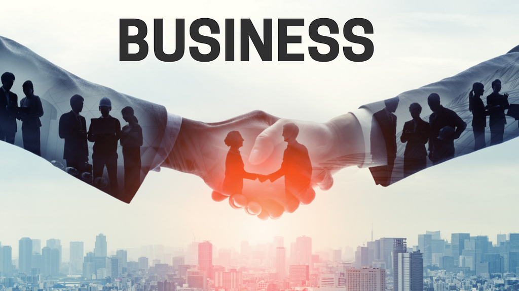 A graphic showing business people shaking hands