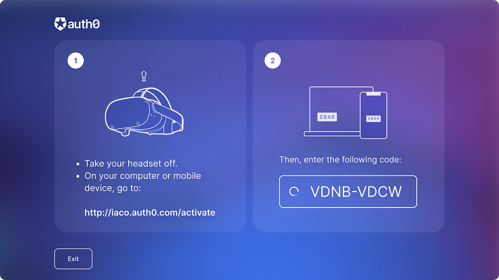 VR Login Auth0 Device flow steps