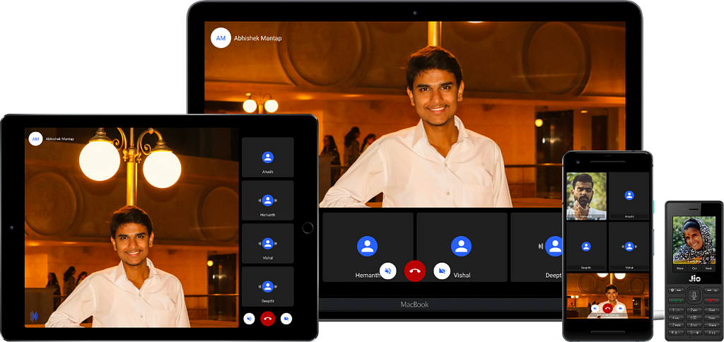 Video calling layout from laptop, tablet, smart phone and feature phone.