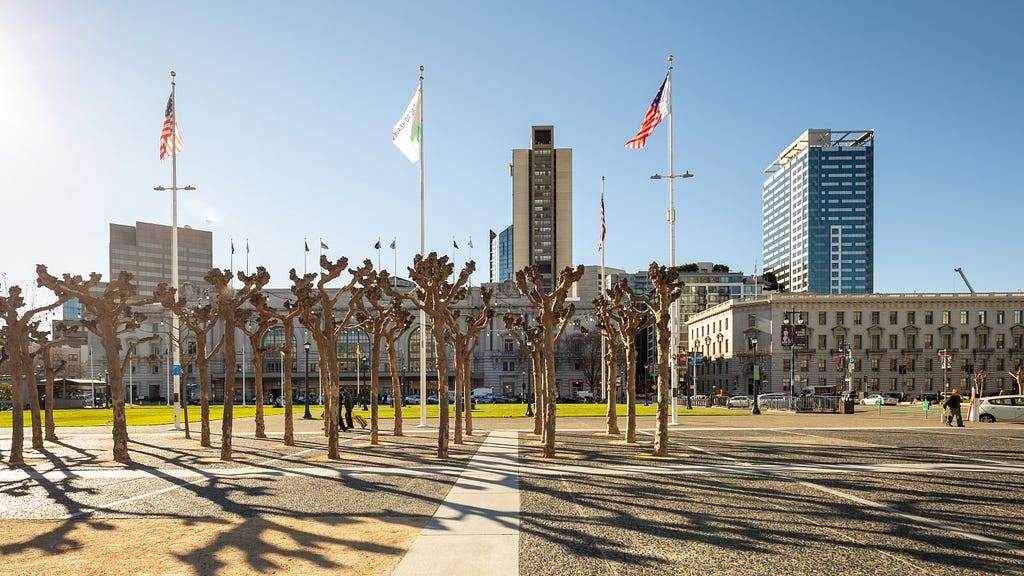 Civic Center plaza in morning sunlight