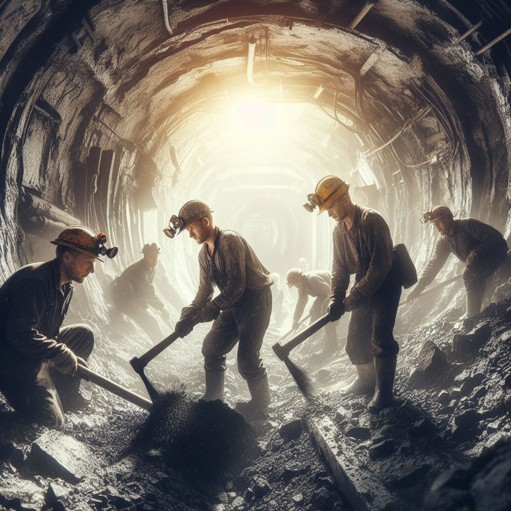 AI generated image of workers in a coal mine