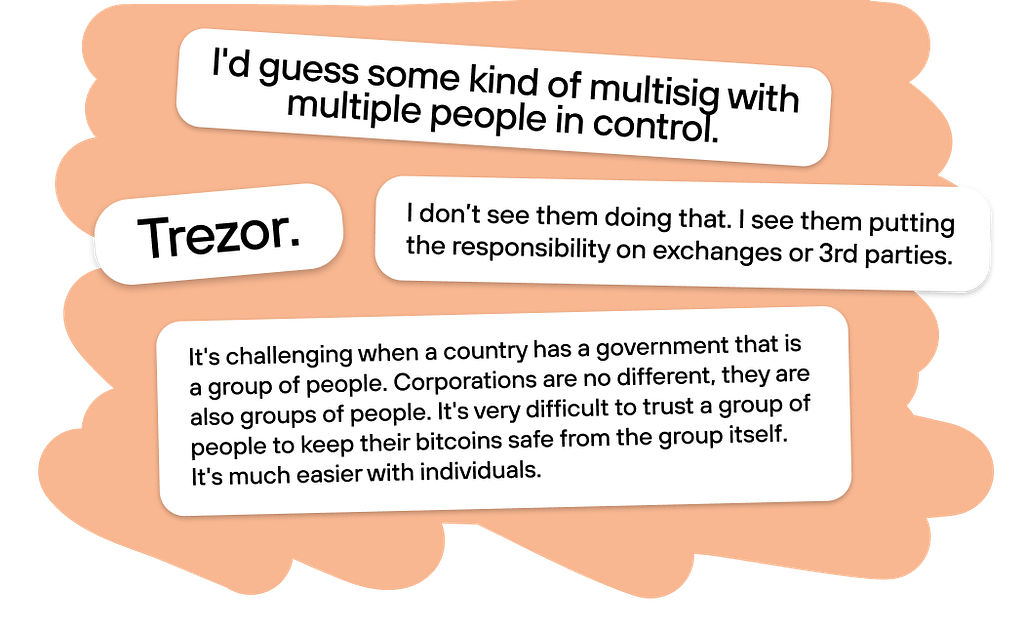 Community comments on how companies and countries should self-custody their bitcoin.