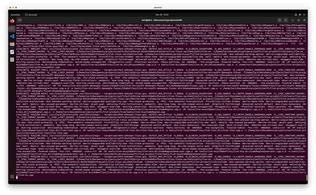 screenshot of the Swift compiler compilation log