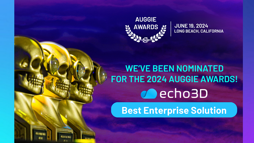 AWE 2024 AUGGIE Awards — Best Enterprise Solution Nominee echo3D 3D Digital Asset Management. Vote here: https://auggies.awexr.com/entry/vote/xlmGGJJJ/YAKYkNae