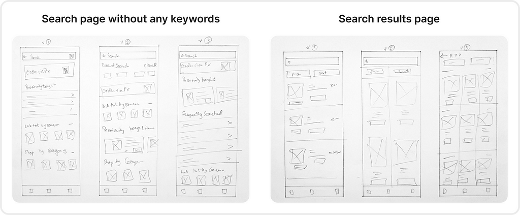 Wireframes having multiple variations of same page