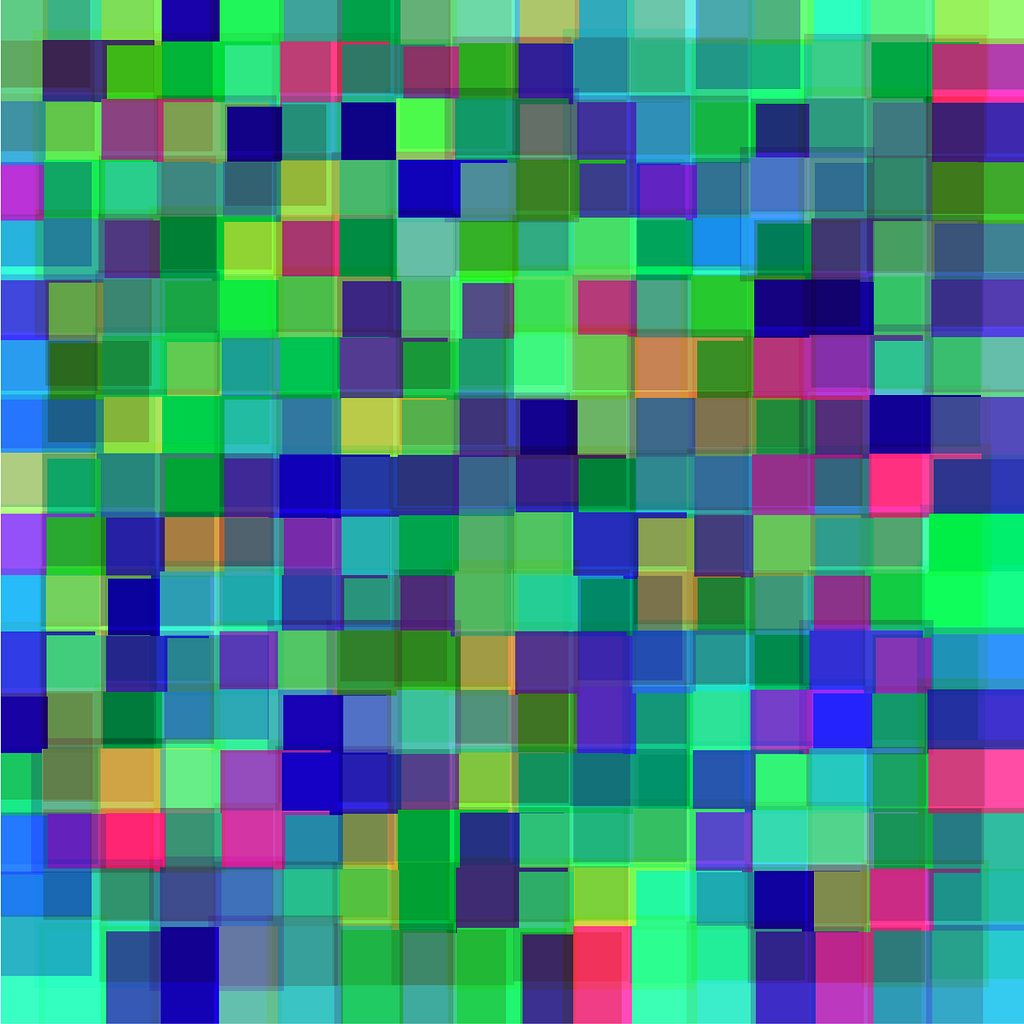 Colorful square blocks resembling pixels; geometry is crucial when it comes to designing video games.