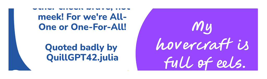 An image displaying a humorous joke where text written by a UX writer named Julia is being humorously signed as though it was written by ChatGPT. The image shows a plain background with text. The text written by Julia, contains witty and cleverly crafted content, humorously claimed that it was written by ChatGPT. The intention of the image is to playfully highlight the distinction between human-generated and AI-generated text.