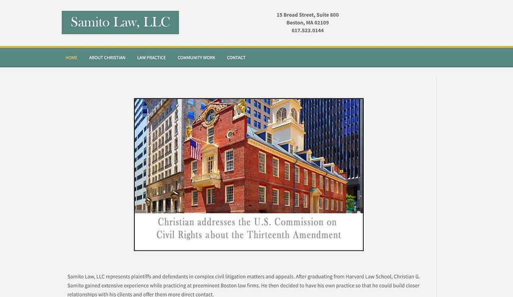 Screenshot of a law firm landing page with no clear call-to-action.