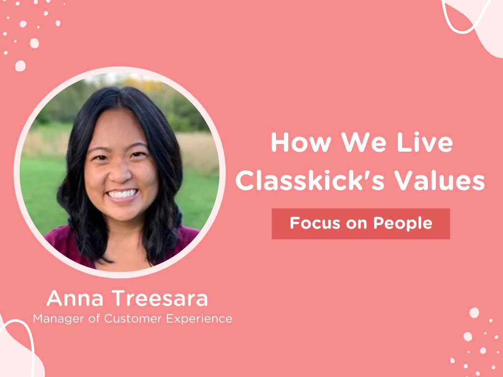 On the left: A picture of the author, Anna Treesara — Manager of Customer Experience. Coral background with the title of the blog on the right.