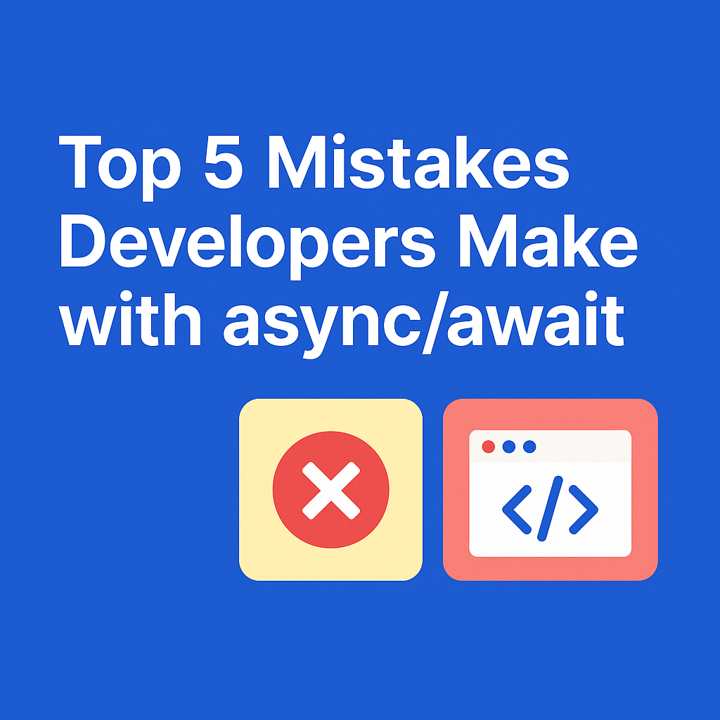 A modern, 2D digital cover image with a dark background, code snippets, and async/await symbols, visually representing JavaScript asynchronous programming for developers.