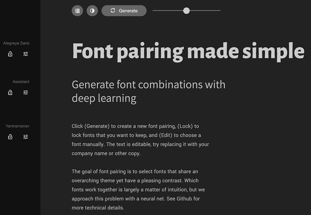 Screenshot of Fontjoy website showing a font pairing