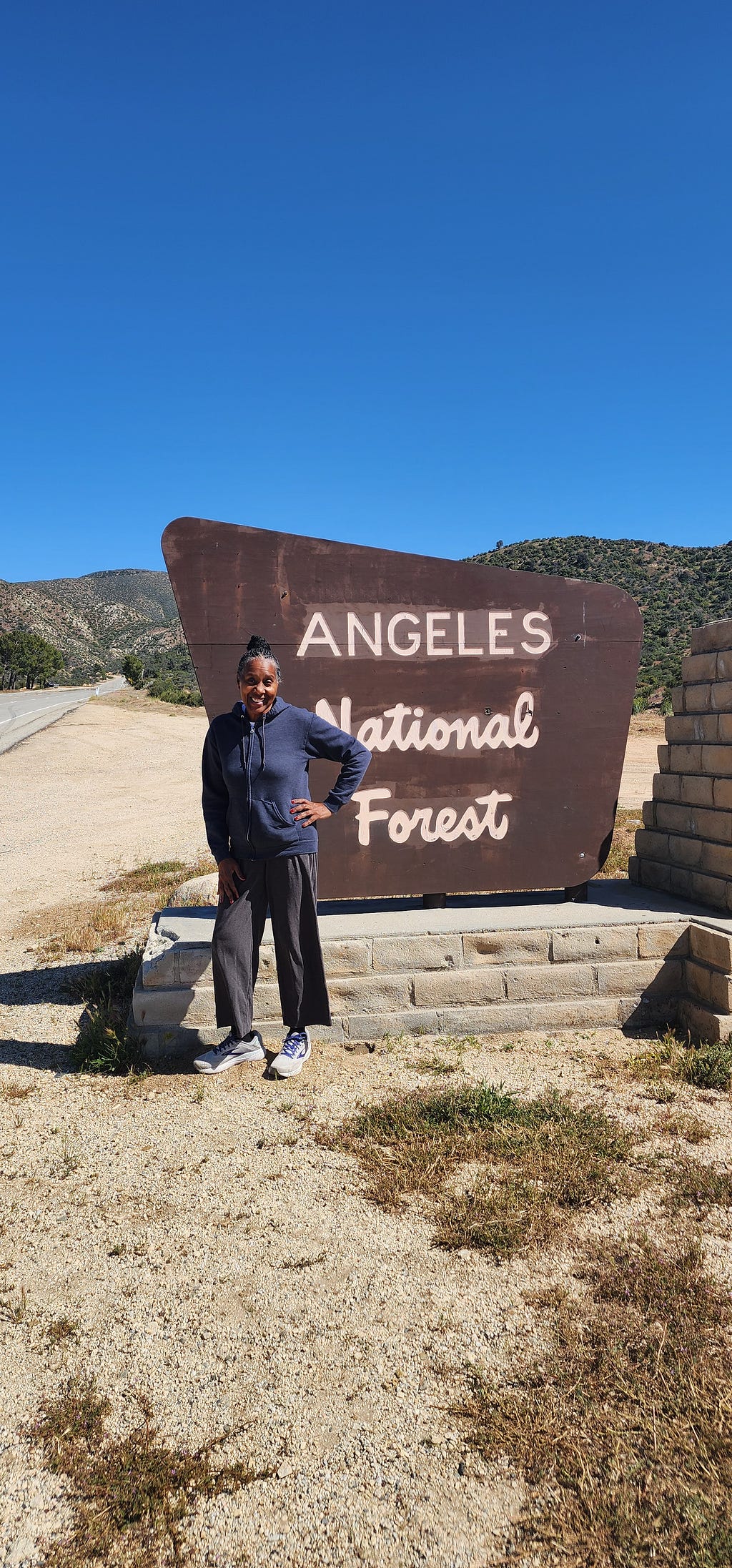 My mother outside the Angeles National Forest