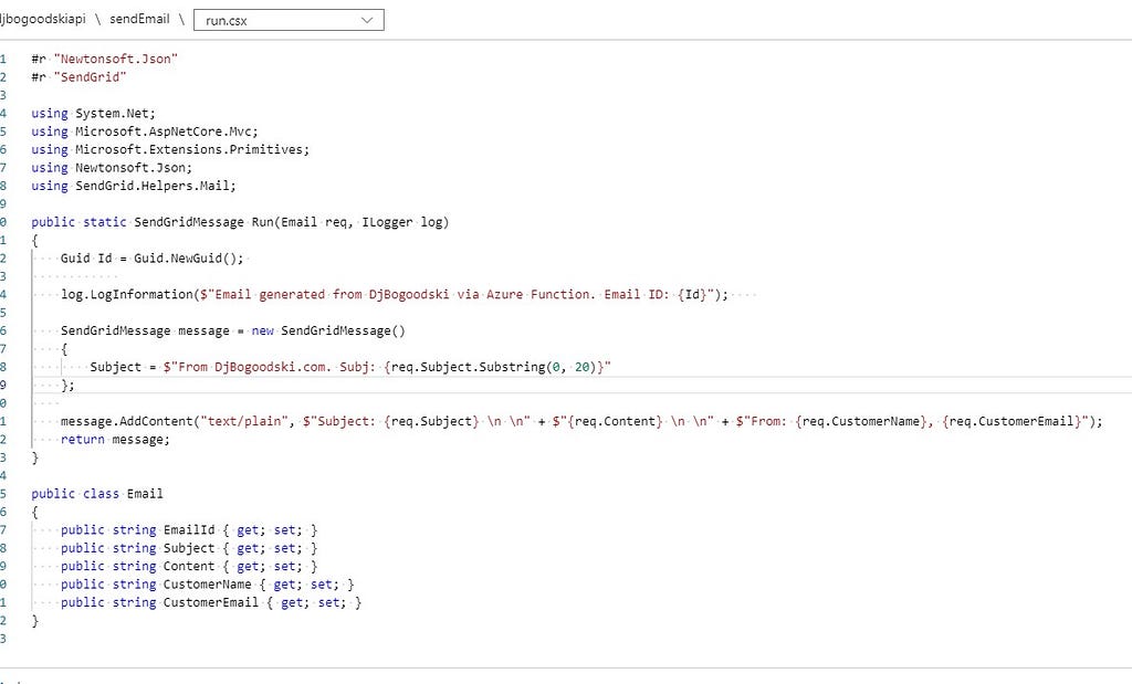 Azure Function C# script.
