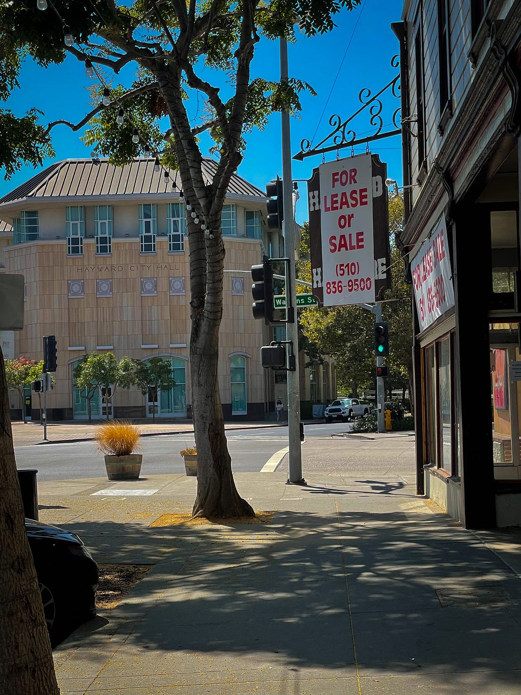 The old Hayward hardware store, now covered with a for sale sign in downtown Hayward. Calif. Photo by Renee Rothe