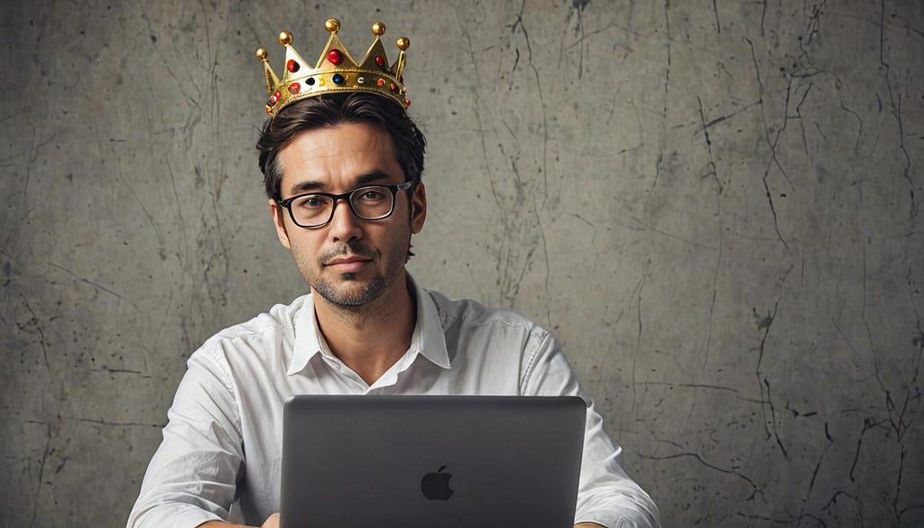 Writer online wearing crown