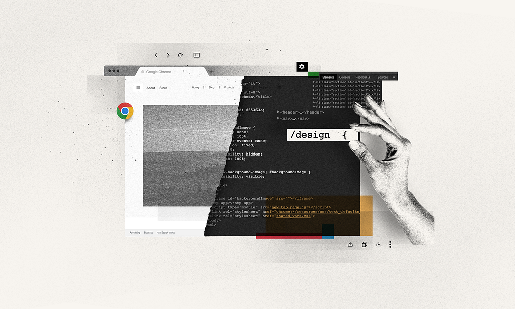 A beautiful illustration of a website and developer tools opened in Chrome by Tommasso D’Angelosante