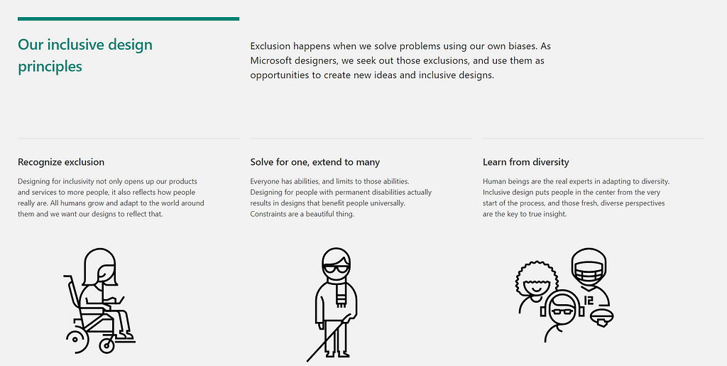 Screengrab from  Microsoft Design website explaining Inclusive Design