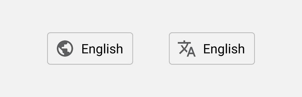 Language selector buttons with icons. Icon 1 shows the earth, icon 2 shows two letters from different alphabets.