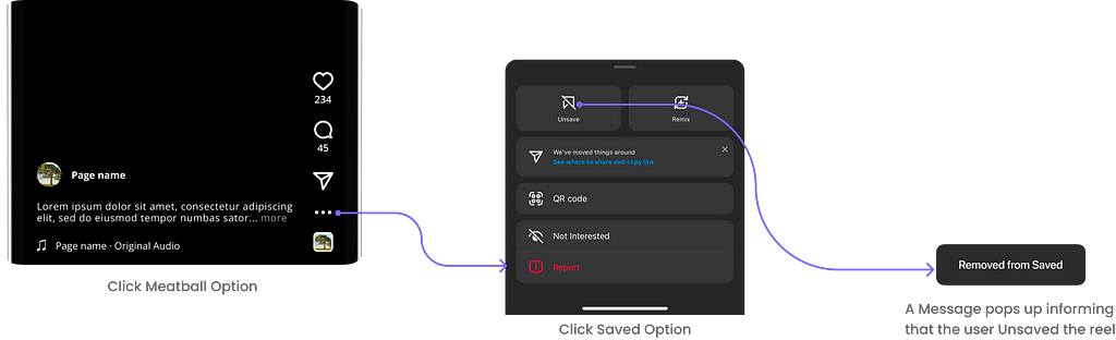 Undoing the save action requires the user to repeat the same procedures, such clicking the meatball menu and then the save option, in order to undo the save action.