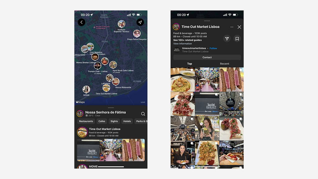 Screenshot of Instagram, showing its local search functionality