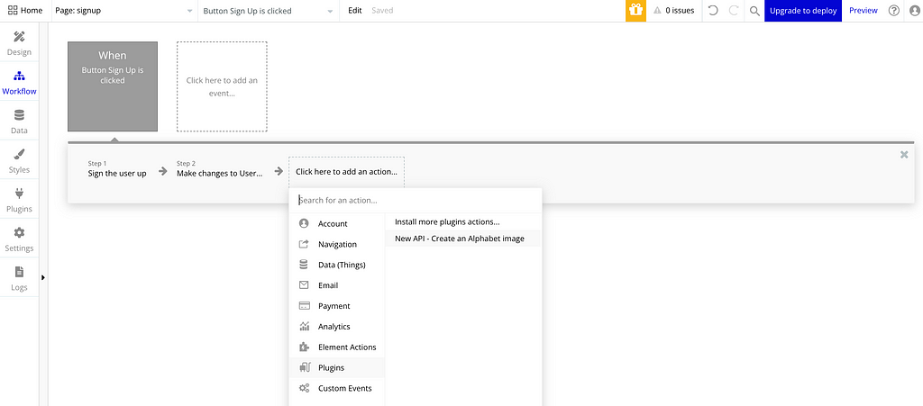 A picture showing readers how to locate the workflow action for our API call