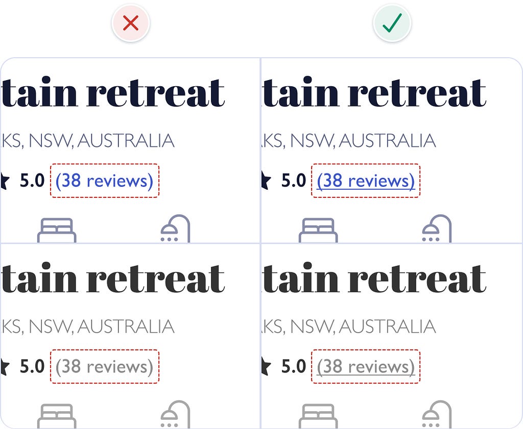 Comparison of link text with and without an underline when colour is removed